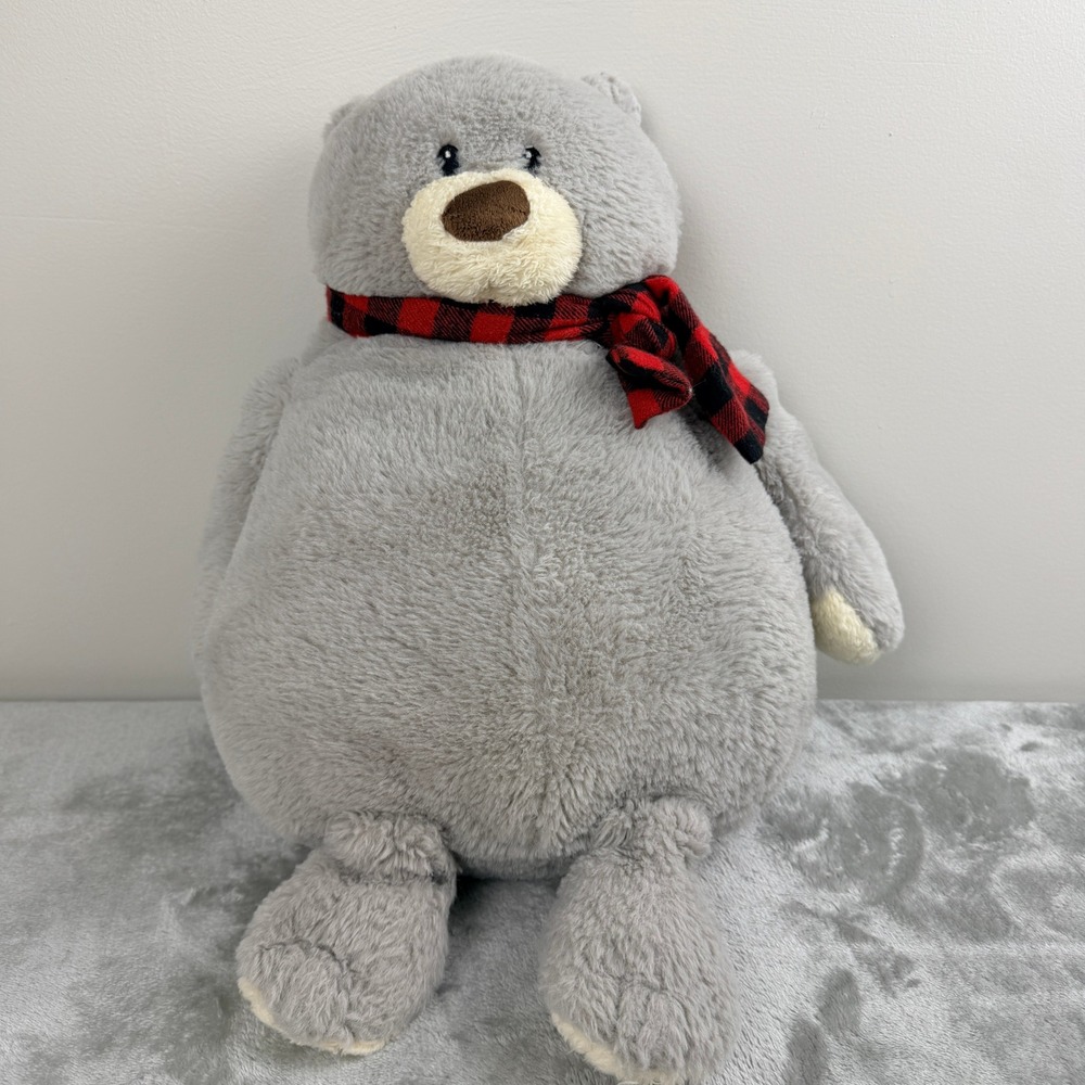 Animal Adventure Gray Bear Plush Red Buffalo Plaid Scarf Stuffed Animal Toy